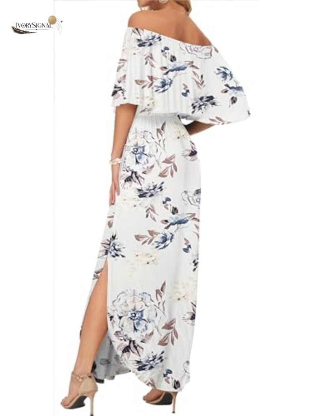 Off Shoulder Ruffle Split Summer Maxi Dress with Pockets - Picture 4 of 6
